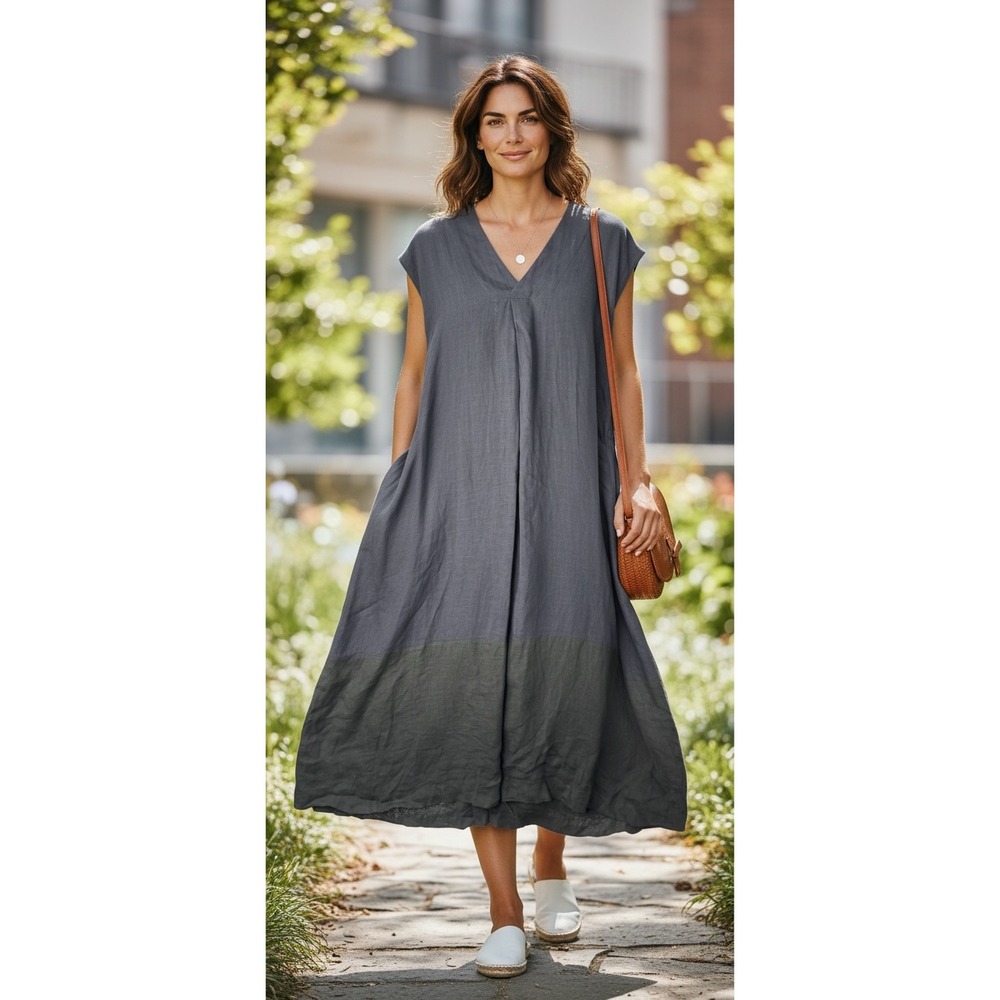 Barney's Relaxed Two-Tone Maxi Dress - Slate Blue and Charcoal